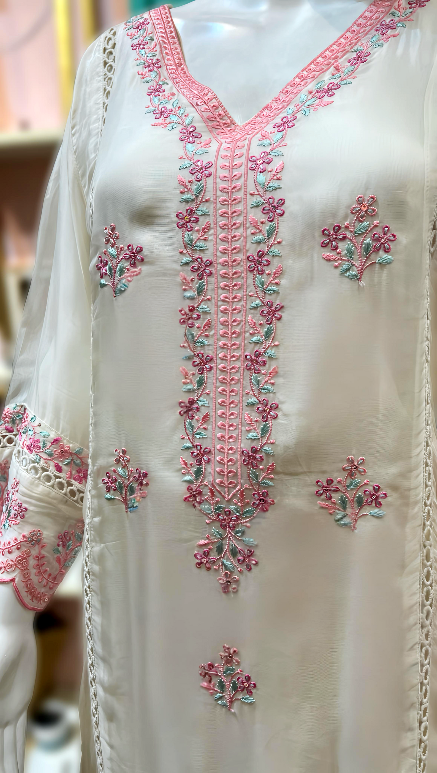 LUXURY WHITE ORGANZA DUPATTA SET HOA0172