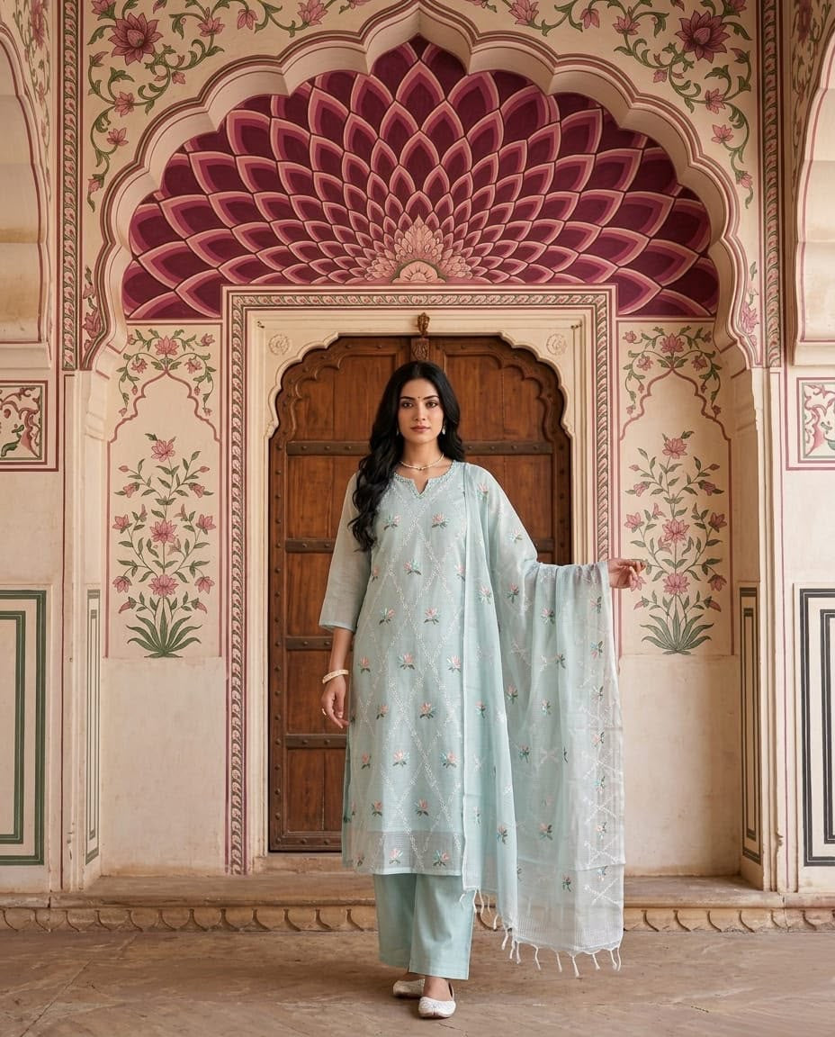 Kota Doria Suit – Comfortable Pants & Kota Doria Dupatta HOA0219