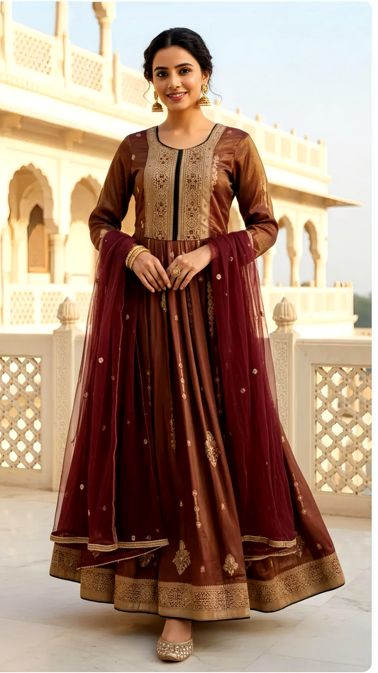 BURGET FRIENDLY PARTYWEAR GOWN WITH DUPATTA HOA094