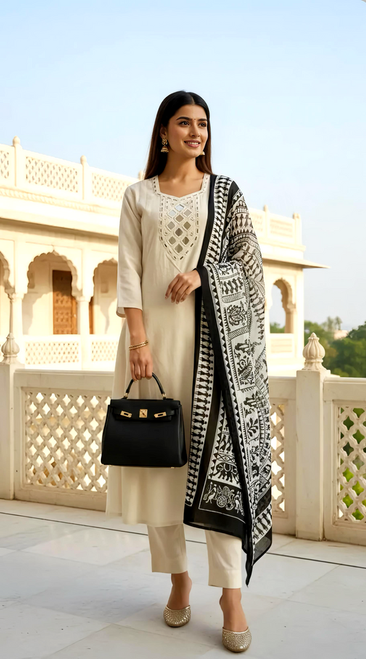 ORGANIC COTTON ANARKALI WITH REAL MIRROR HOAO63