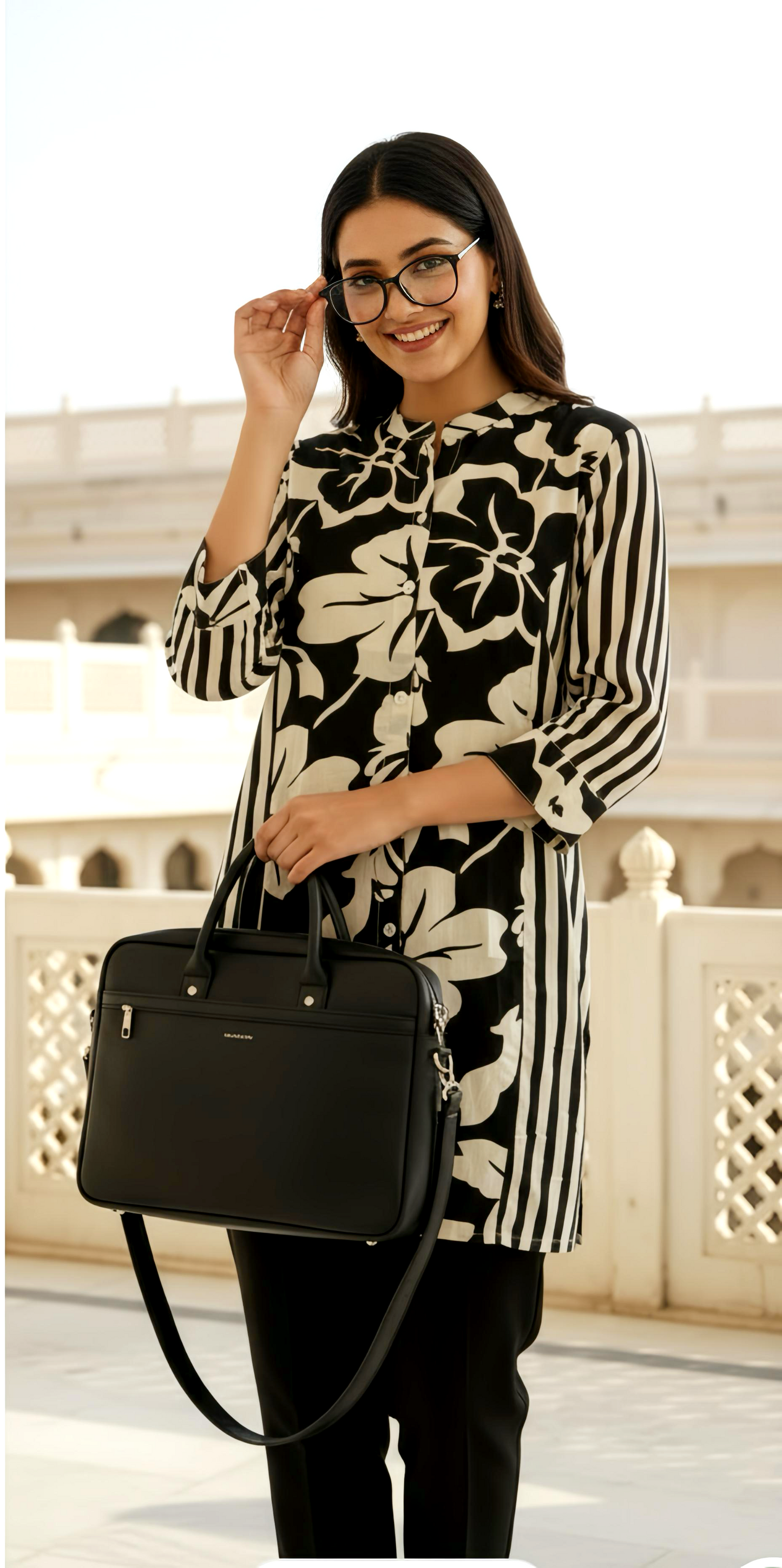 RAINA BLACK AND WHITE CLASSIC SHIRT HOA0203