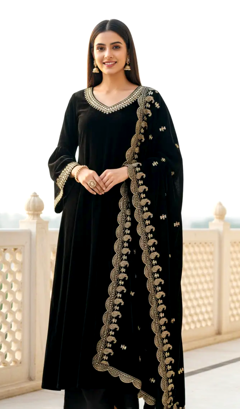 NIA PREMIUM VELVET A-LINE PAKISTANI  SET HOA0188