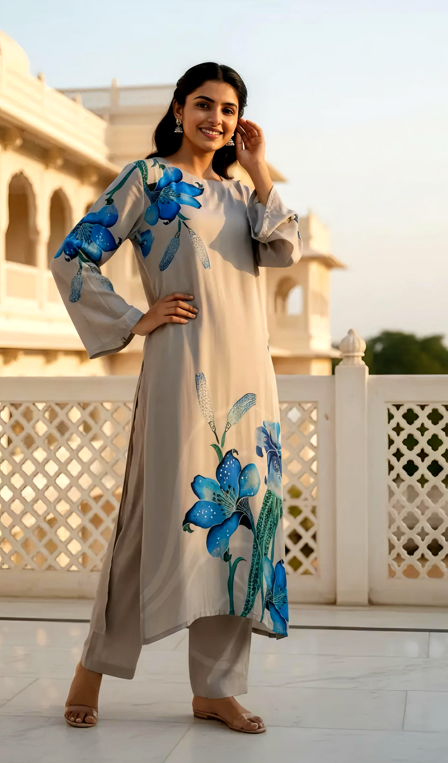 LUXE ORGANIC PLACEMENT PRINT KURTA PANTS HOA0167
