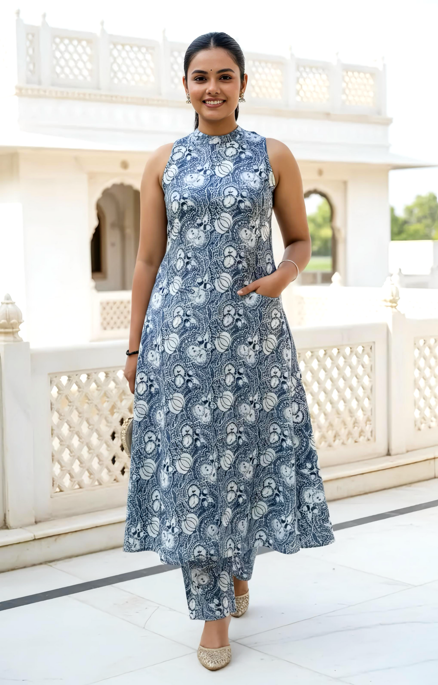 Beautiful Halter Neck Kurta And Pant With Pockets HOA027