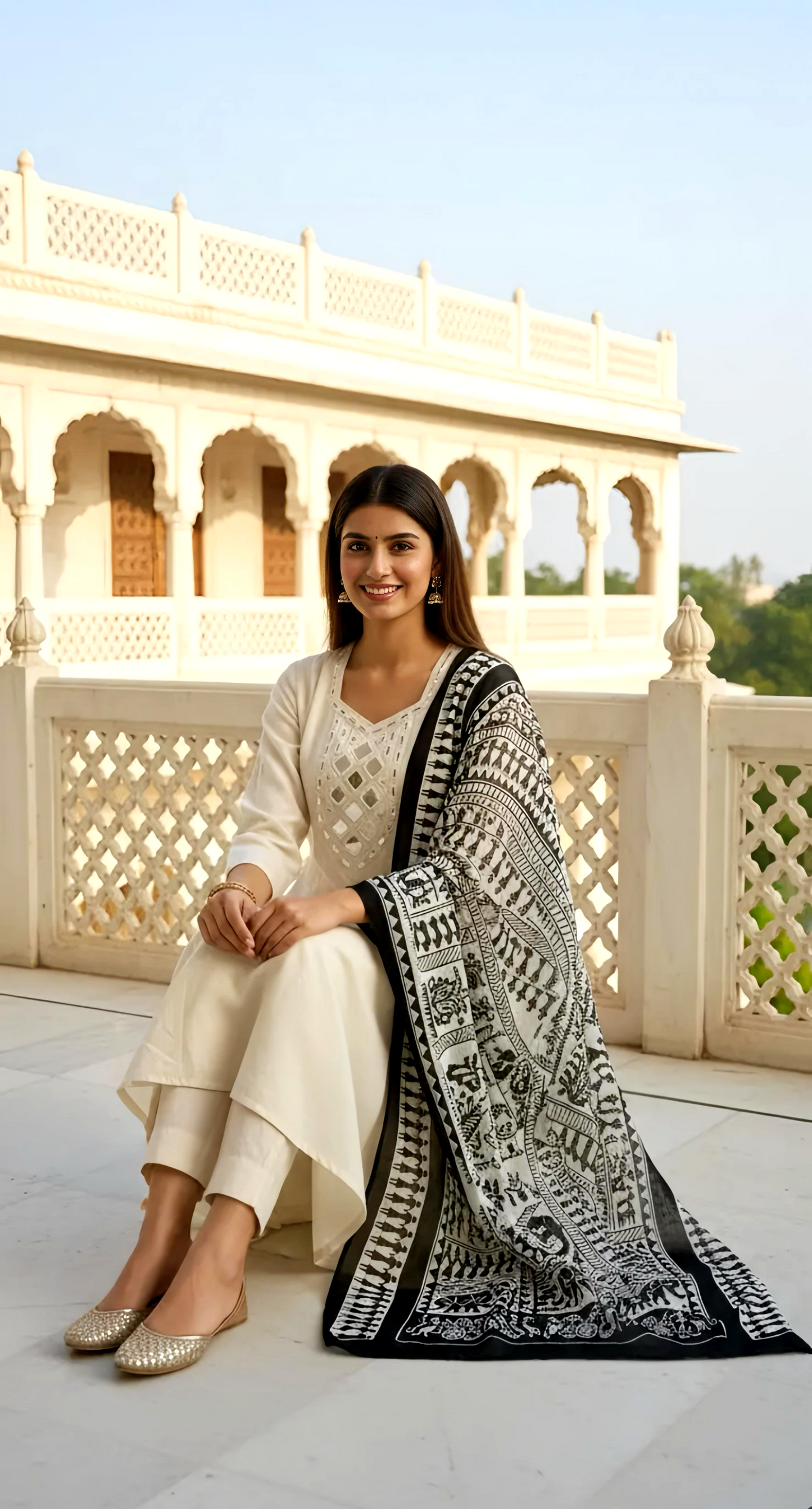 ORGANIC COTTON ANARKALI WITH REAL MIRROR HOAO63