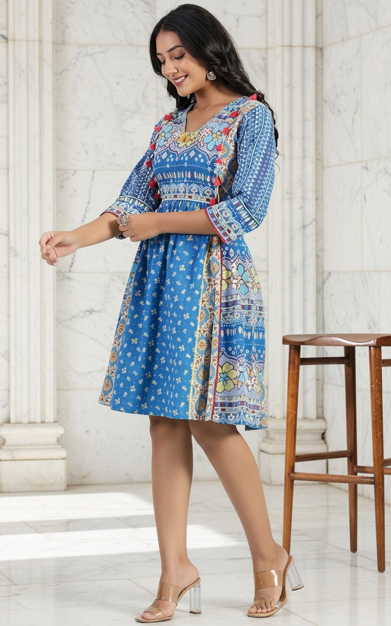 Beautiful Blue Tassel Frock HOA012