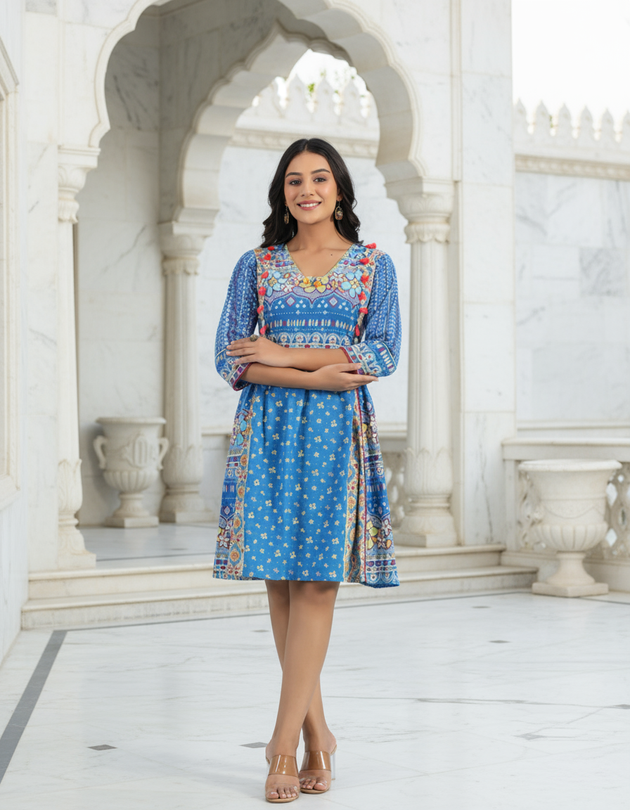 Beautiful Blue Tassel Frock HOA012