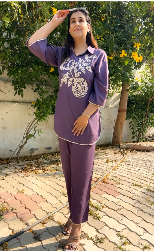 Beautiful Co-Ord Set With Embroidery Work HOA003