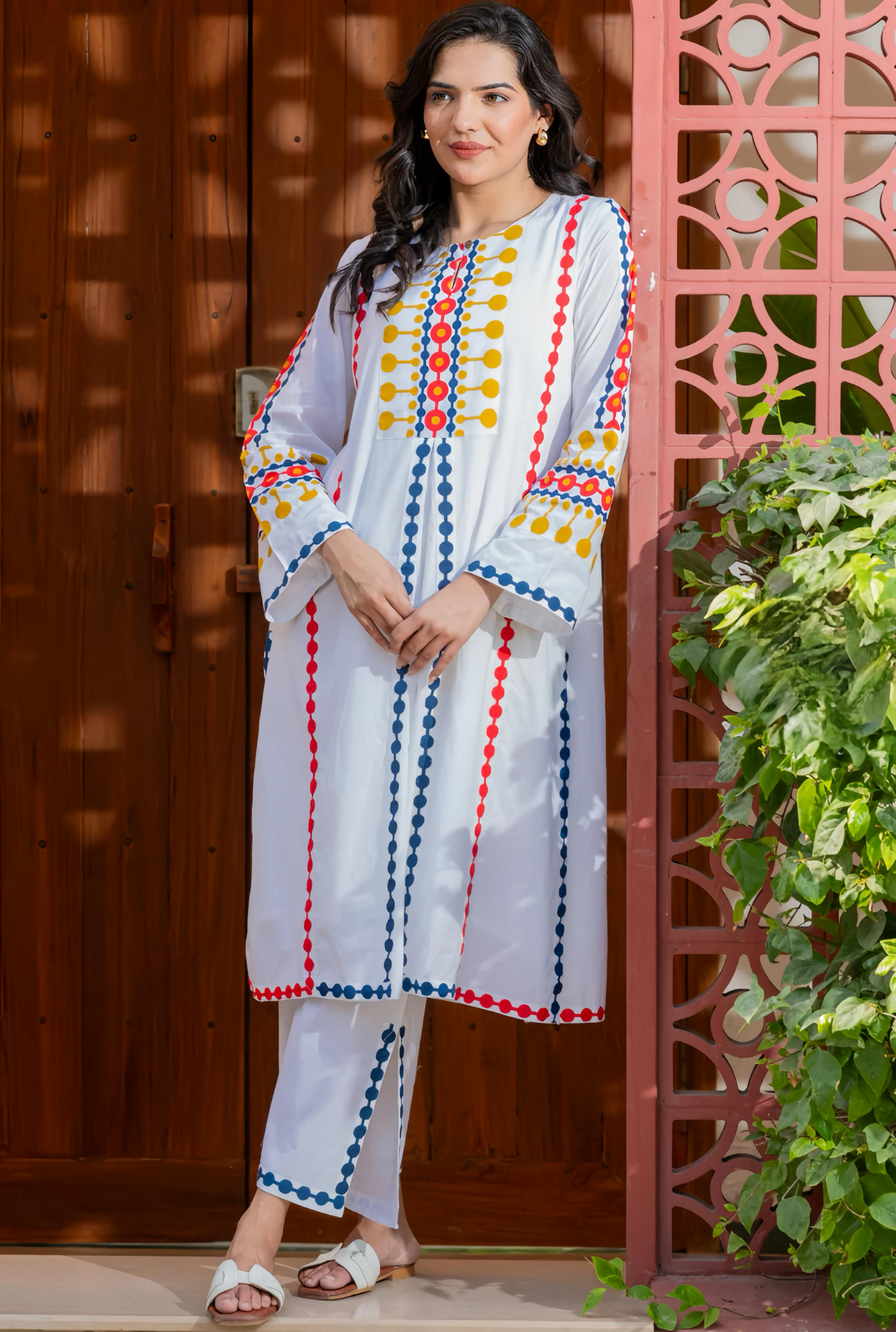 Beautiful Retro Polka Cotton Designer Outfit With Stylish Pants HOA025