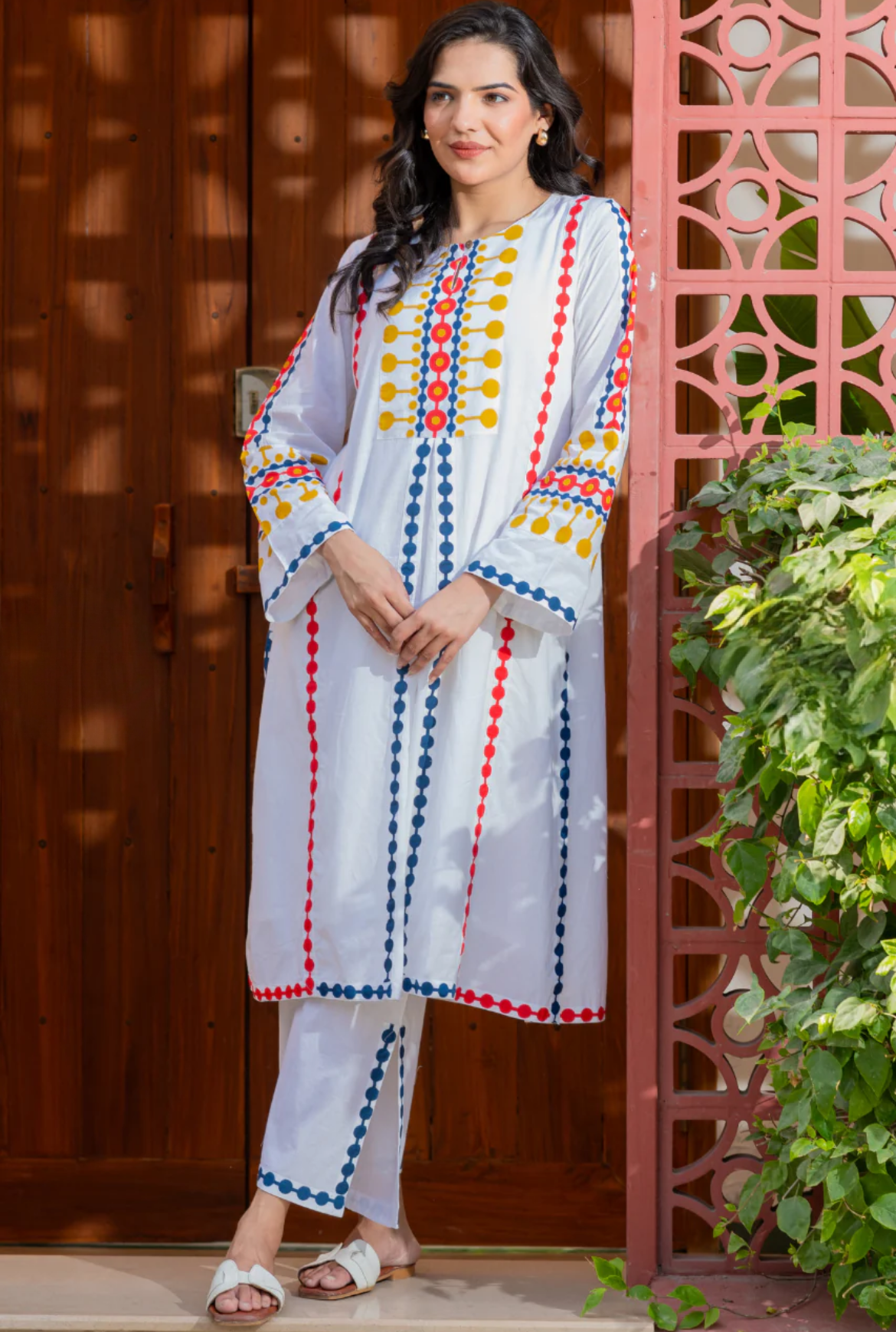 Beautiful Retro Polka Cotton Designer Outfit With Stylish Pants HOA025