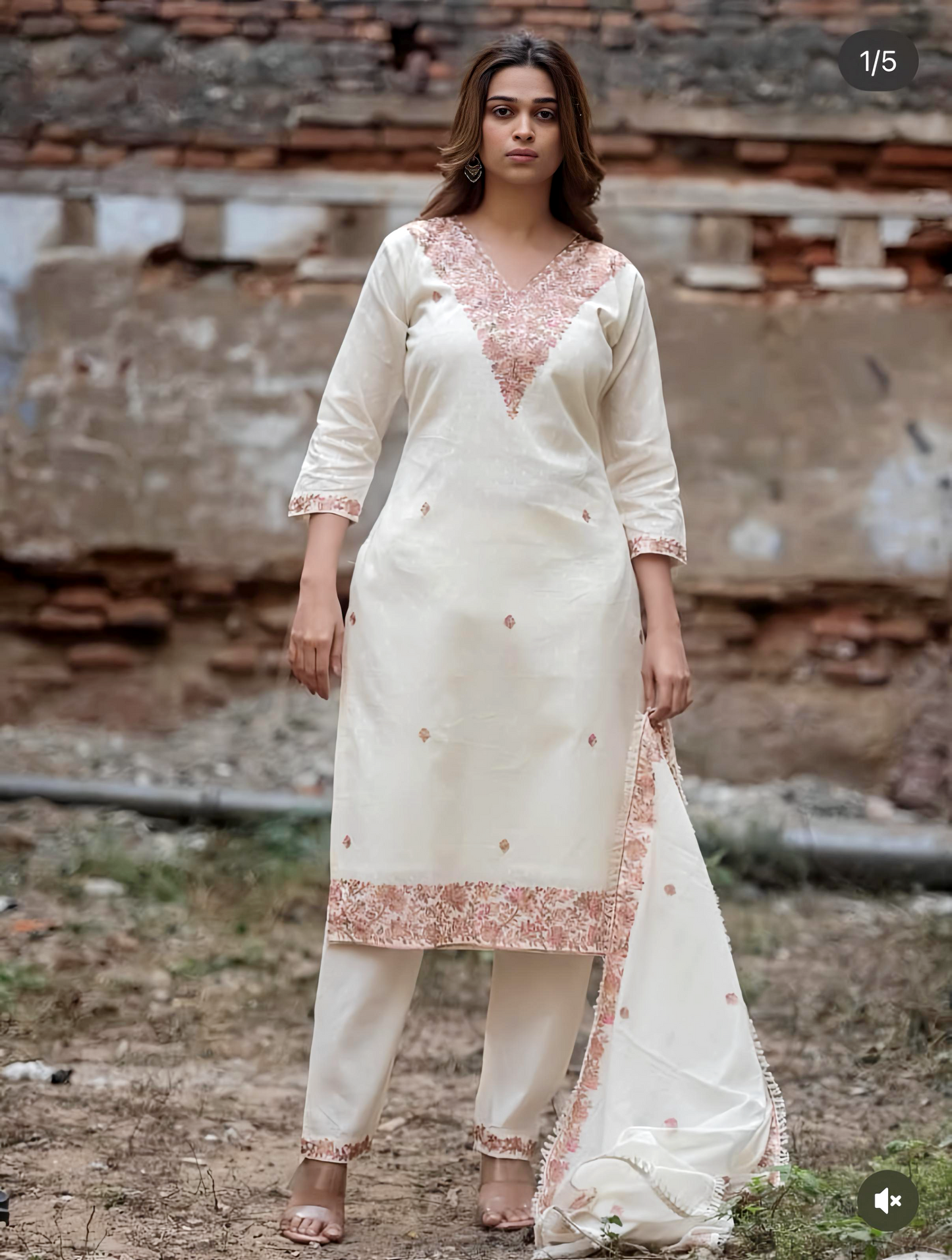 White Kashmiri Embroidery Suit – Organic Jute Cotton HOA0226