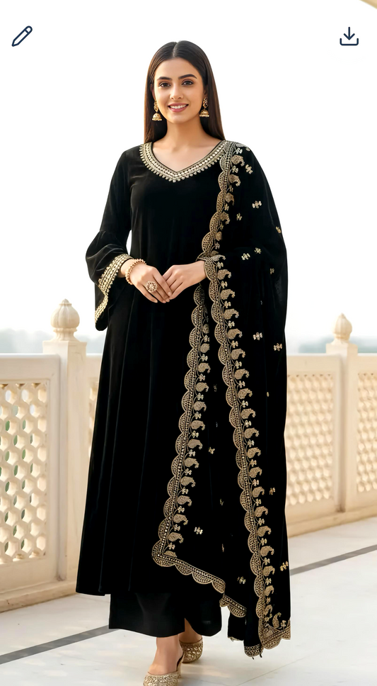 NIA PREMIUM VELVET A-LINE PAKISTANI  SET HOA0188