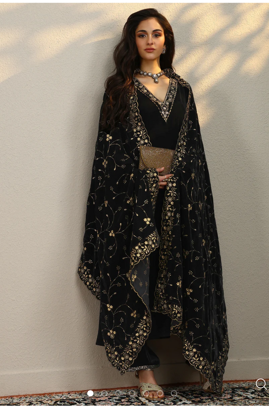 ANAYA V NECK PREMIUM VELVET A LINE HOA0191