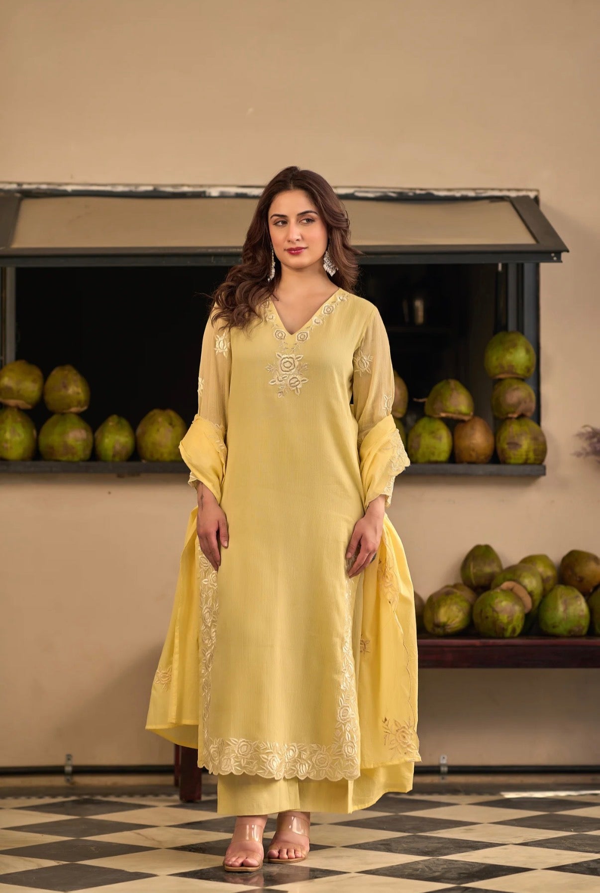 Soft Crinkle Suit – Ice Blue & Butter YellowHOA0228