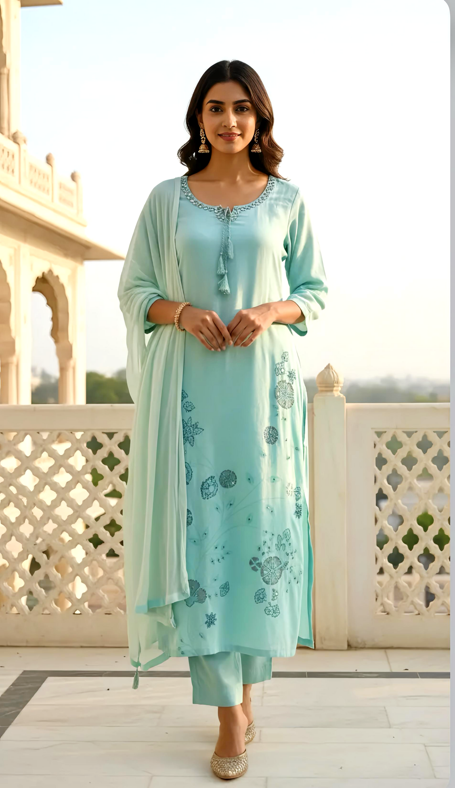 Cotton Suit Set with Kantha Hand Work HOA0210