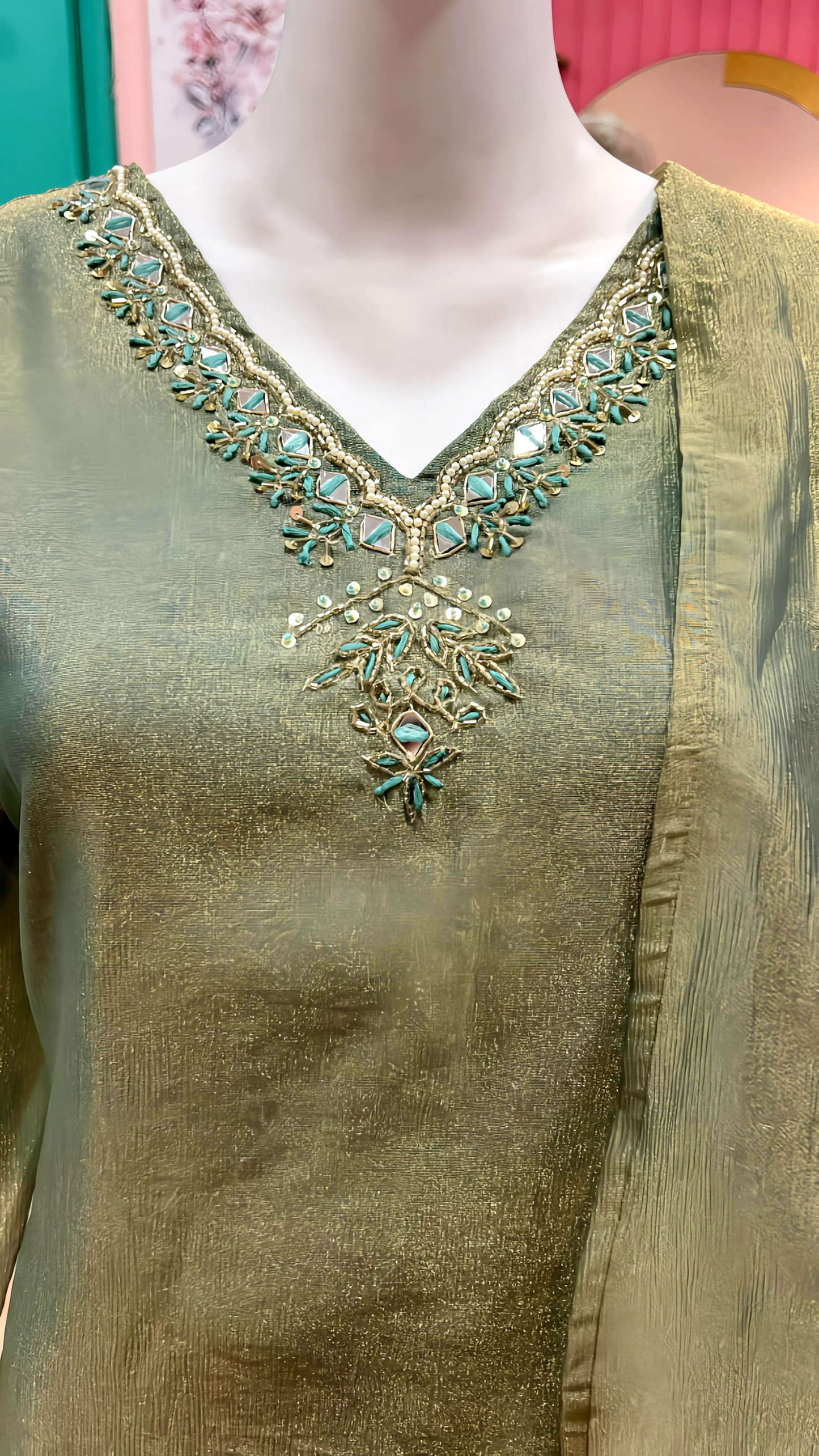 GREEN SHIMMER DUPATTA SET HOA0152