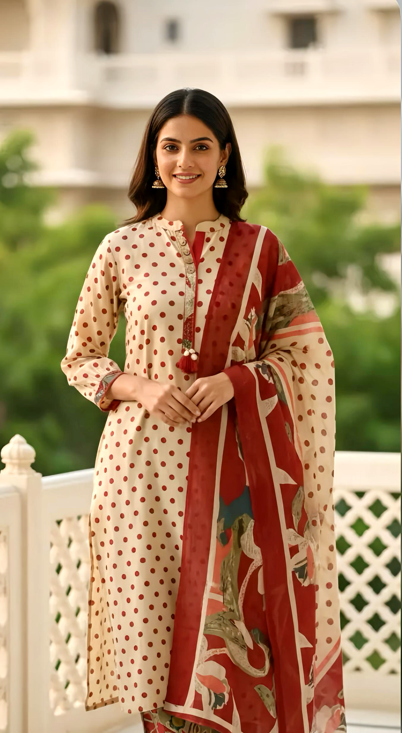 RETRO POLKA MUL COTTON FULL SUIT HOA0202