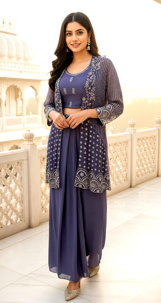 PRANSHI DRAPE SKIRT WITH SHRUG HOA0147