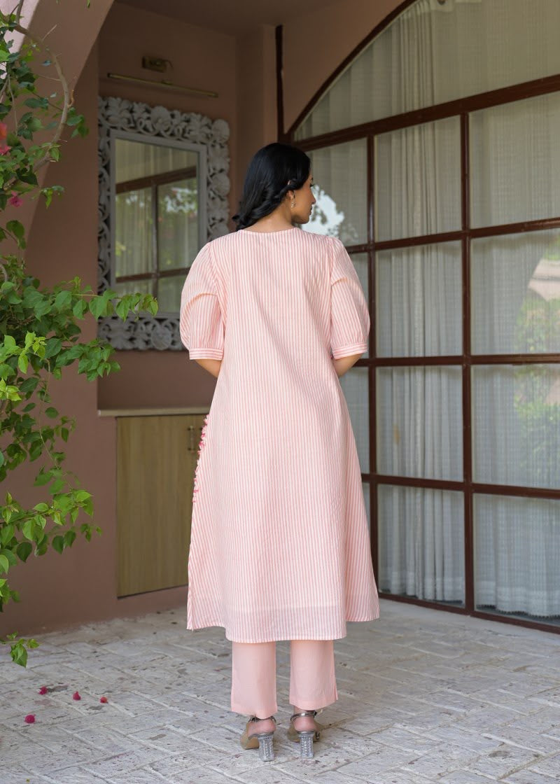 Baby Pink Stripes, Ruffle Ribbon & A-Line Design HOA0221
