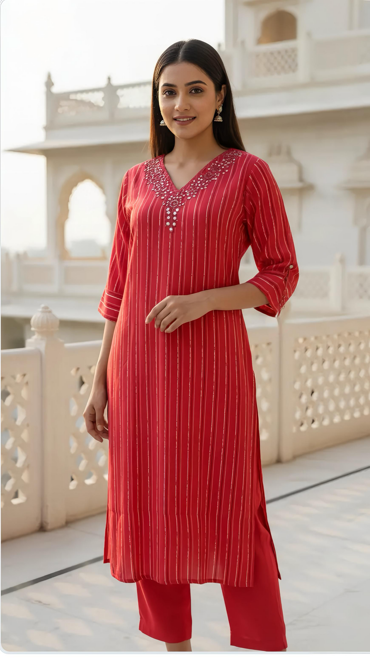 RETRO STRIPES LUXE KURTA PANTS HOA0164