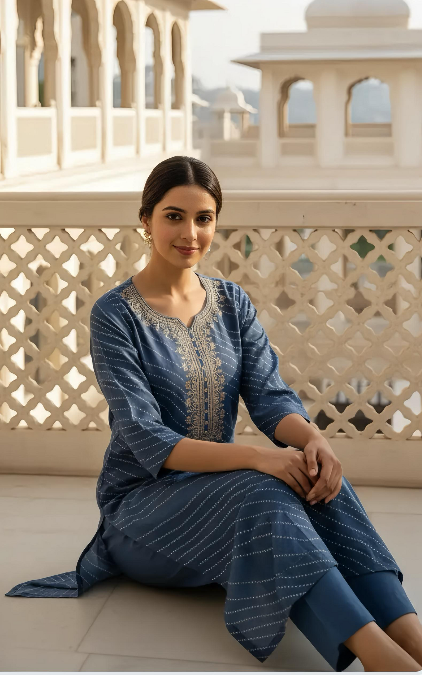 POWDER BLUE MUSLIN KURTA PANTS HOA0166