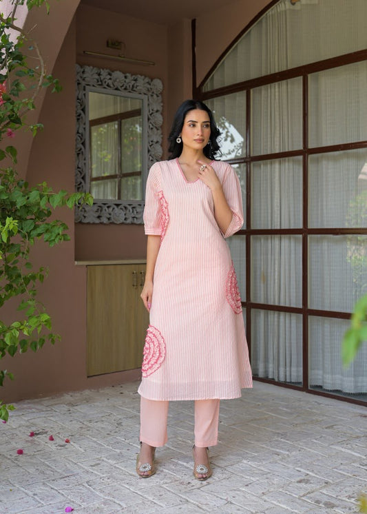 Baby Pink Stripes, Ruffle Ribbon & A-Line Design HOA0221