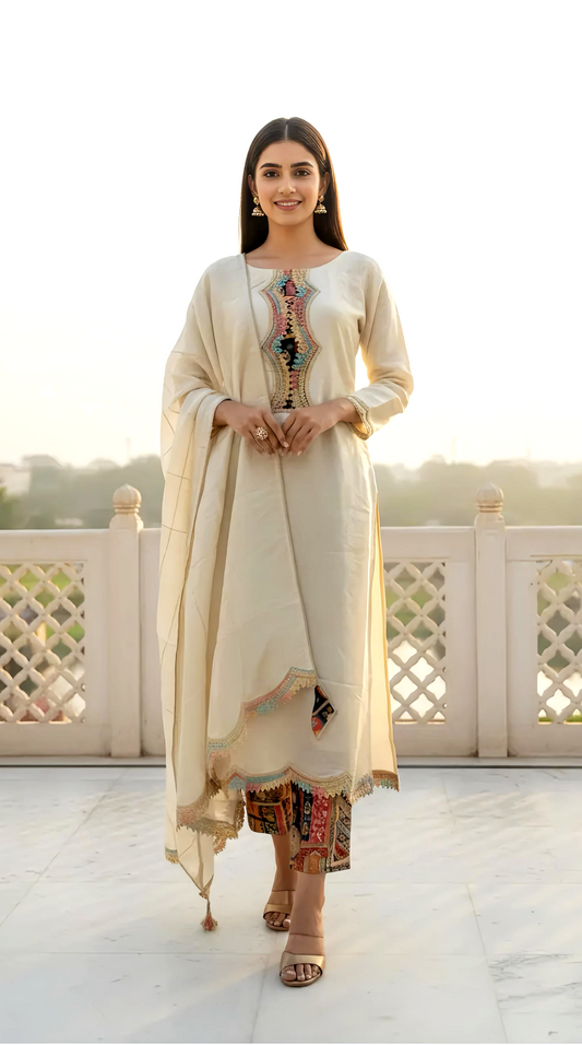 IVORY SHIMMER BROCADE DUPATTA SETHOA0153