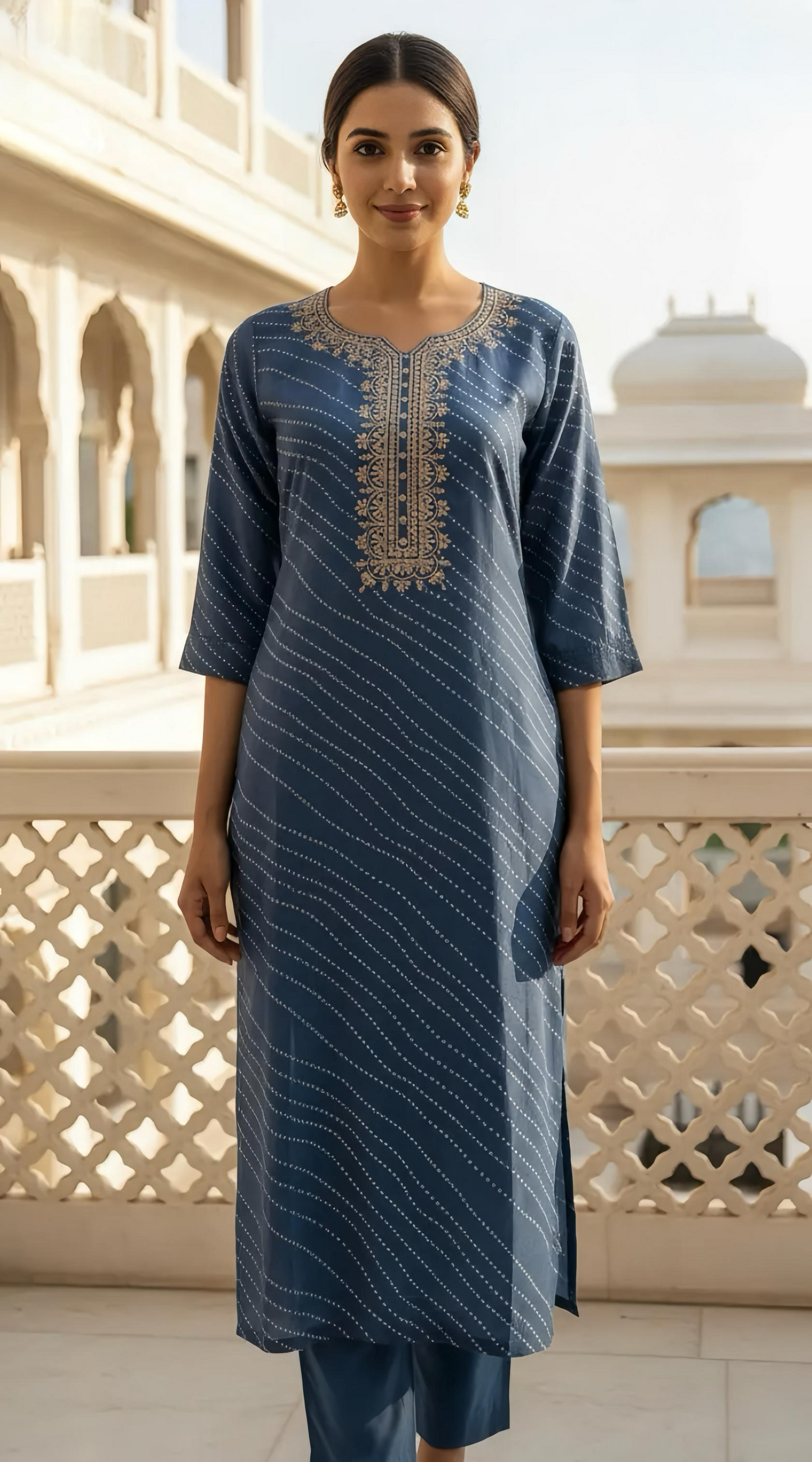 POWDER BLUE MUSLIN KURTA PANTS HOA0166