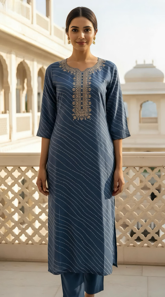 POWDER BLUE MUSLIN KURTA PANTS HOA0166