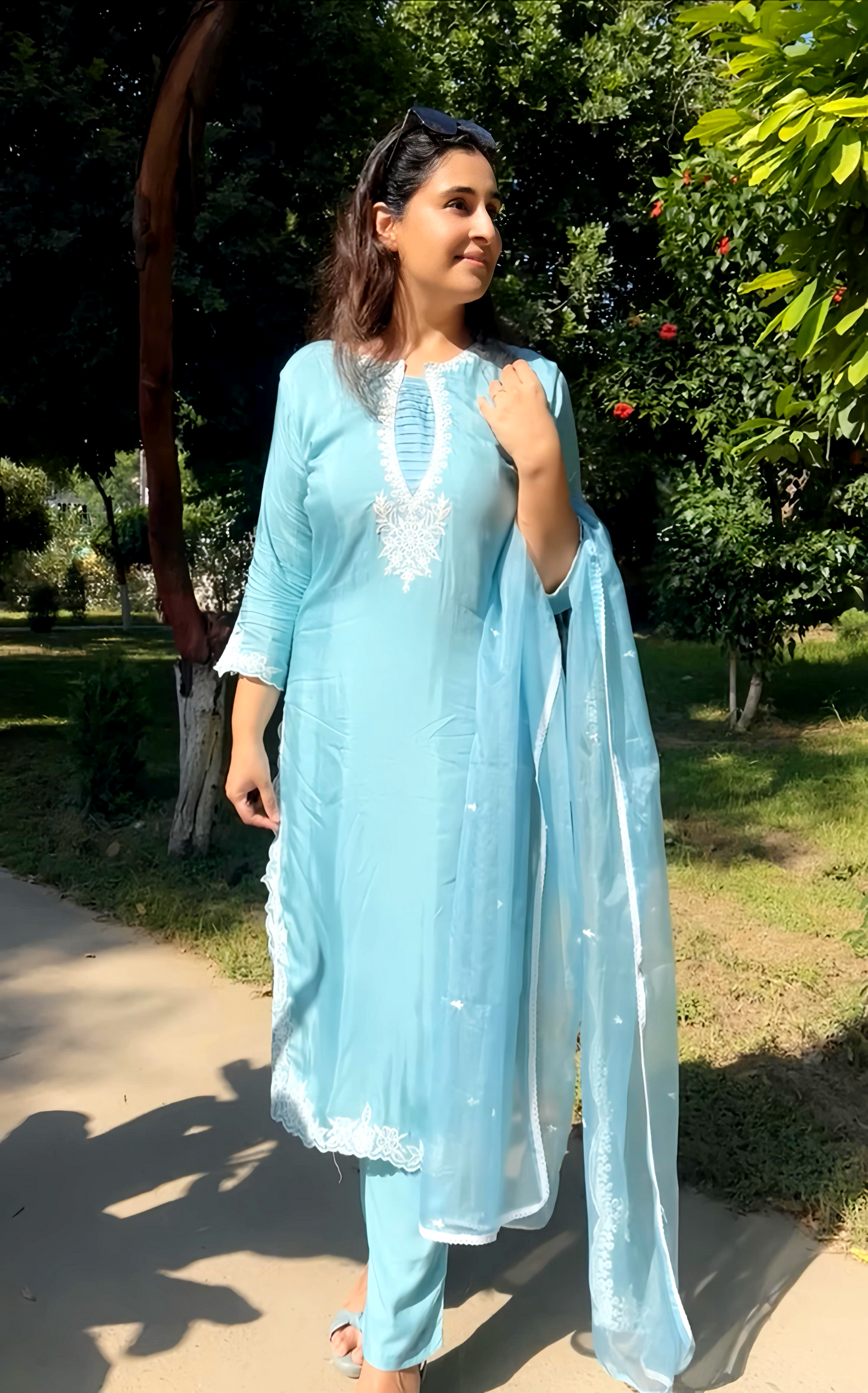 ICEBLUE PURE MUSLIN CUT WORK SUIT HOA097