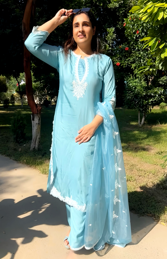 ICEBLUE PURE MUSLIN CUT WORK SUIT HOA097