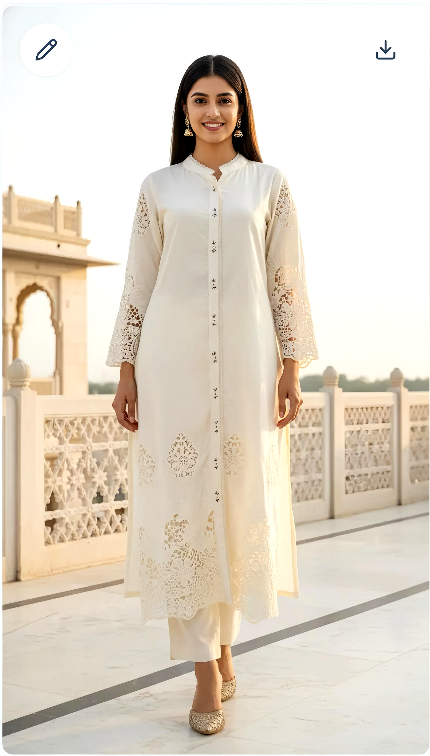 LUXURY WHITE EMBROIDERY KURTA PANTS HOA0160
