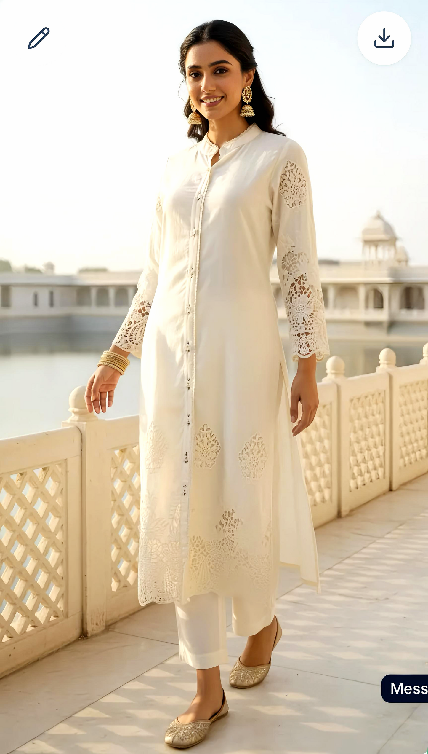 LUXURY WHITE EMBROIDERY KURTA PANTS HOA0160