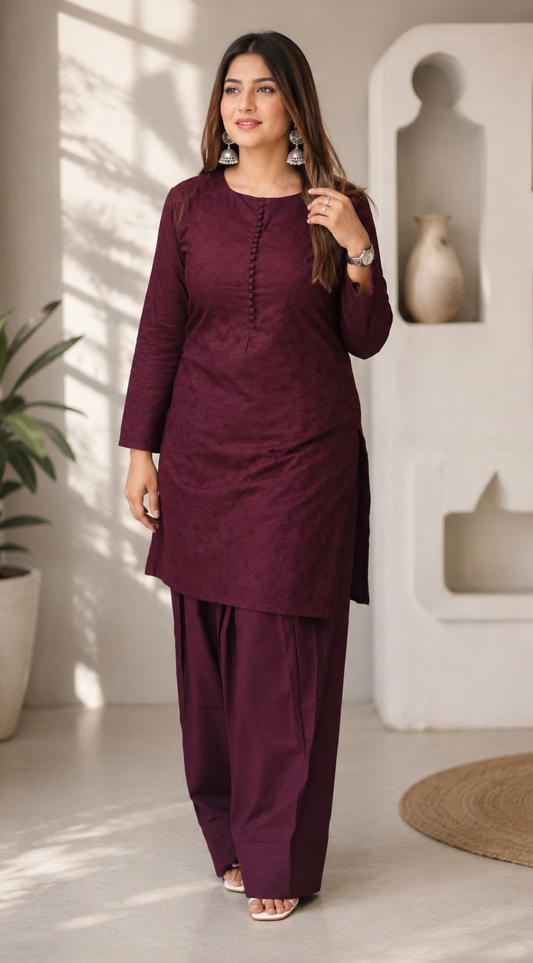 Farshi Salwar Set – Wine | H0A0211