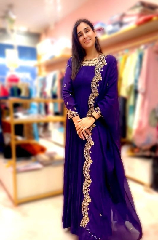 VAMIKA ROYAL PURPLE GOWN WITH HEAVY HAND EMBROIDERY HOA0115
