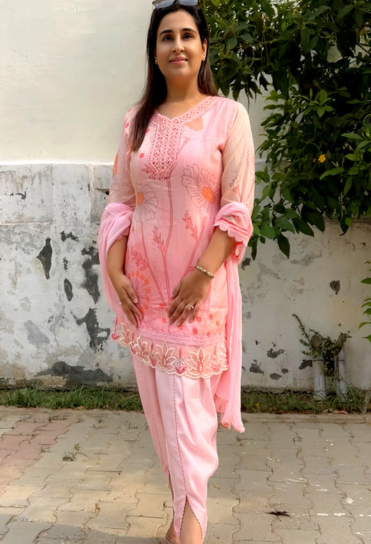 Designer pink Dhoti pants set HOA044