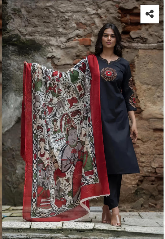 ORGANIC COTTON BLACK DUPATTA SET HOA073