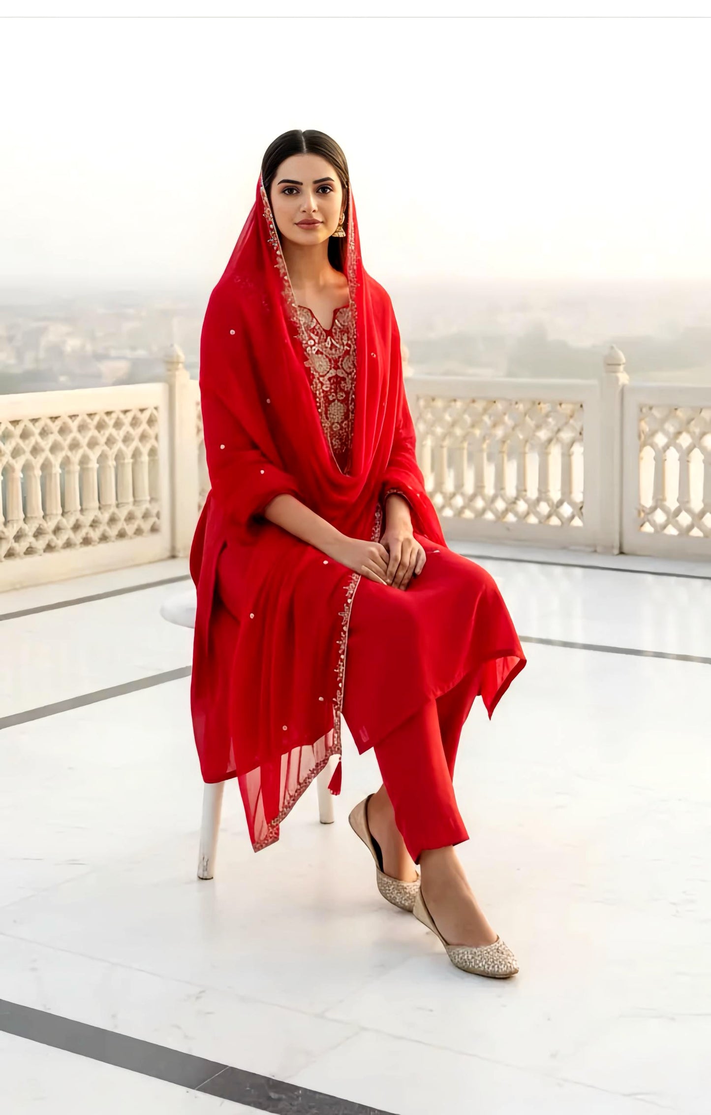 SANJANA BEAUTIFULL RED SILK SUIT HOA0126