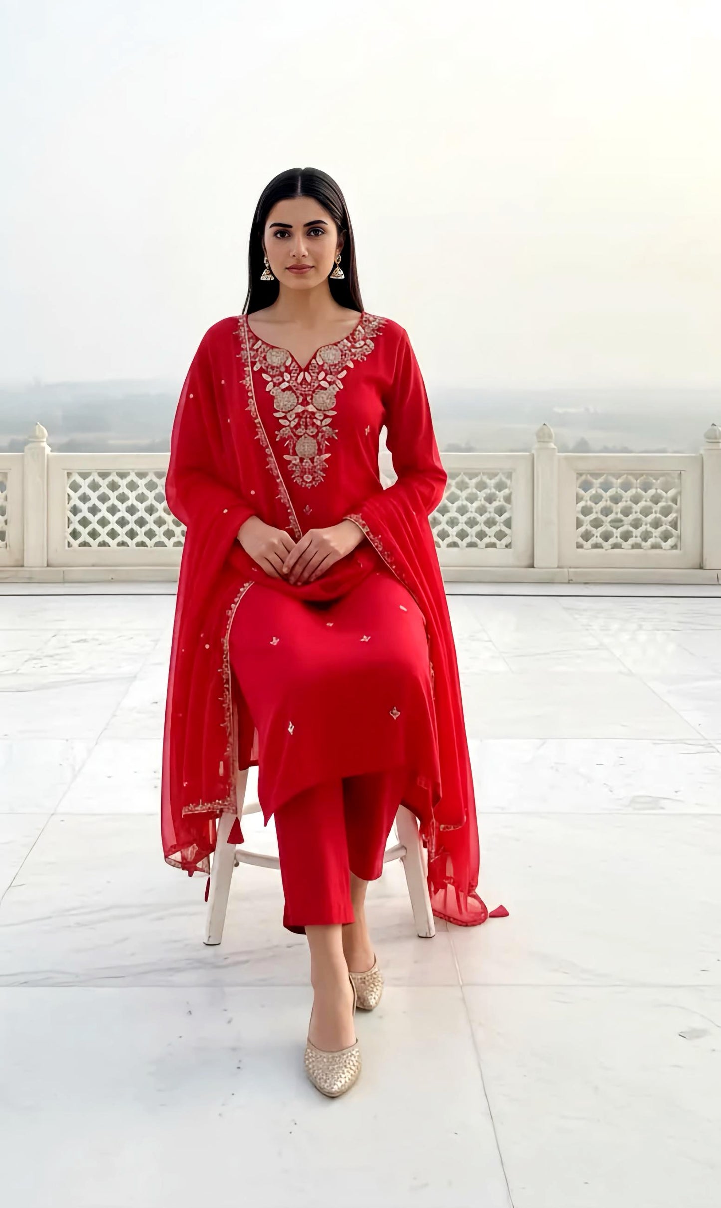 SANJANA BEAUTIFULL RED SILK SUIT HOA0126