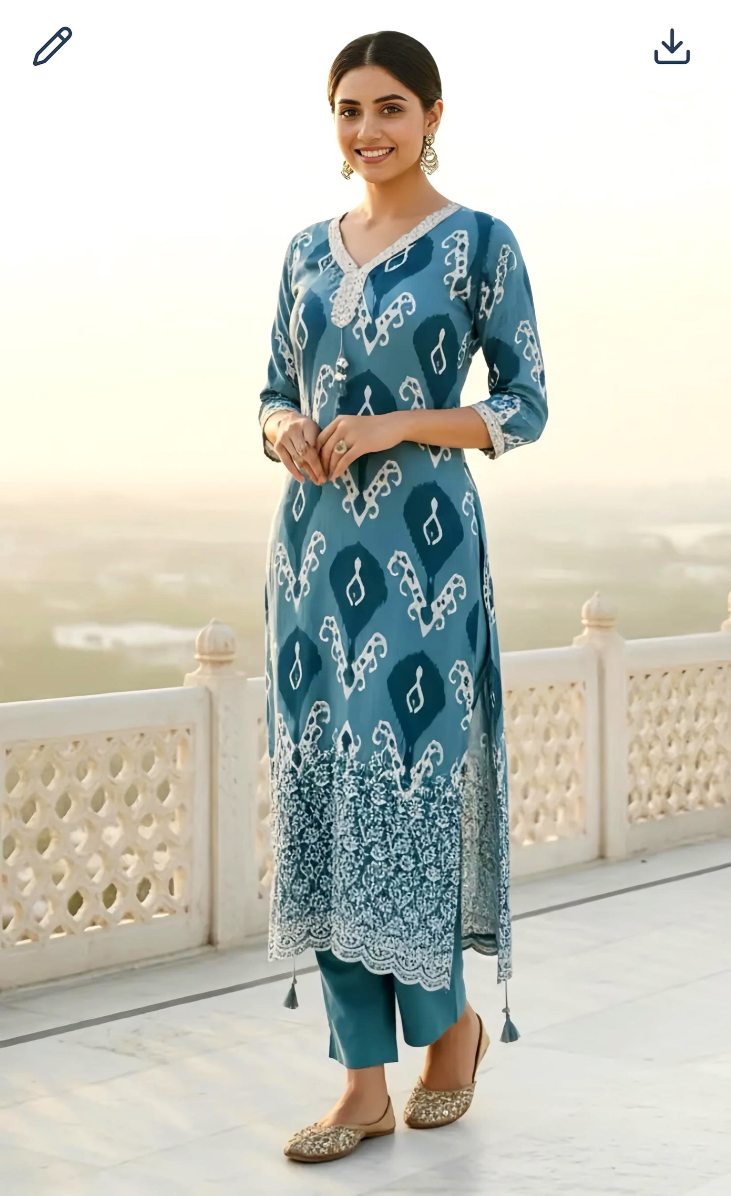 IKKAT PURE MUSLIN KURTA SET HOA0146