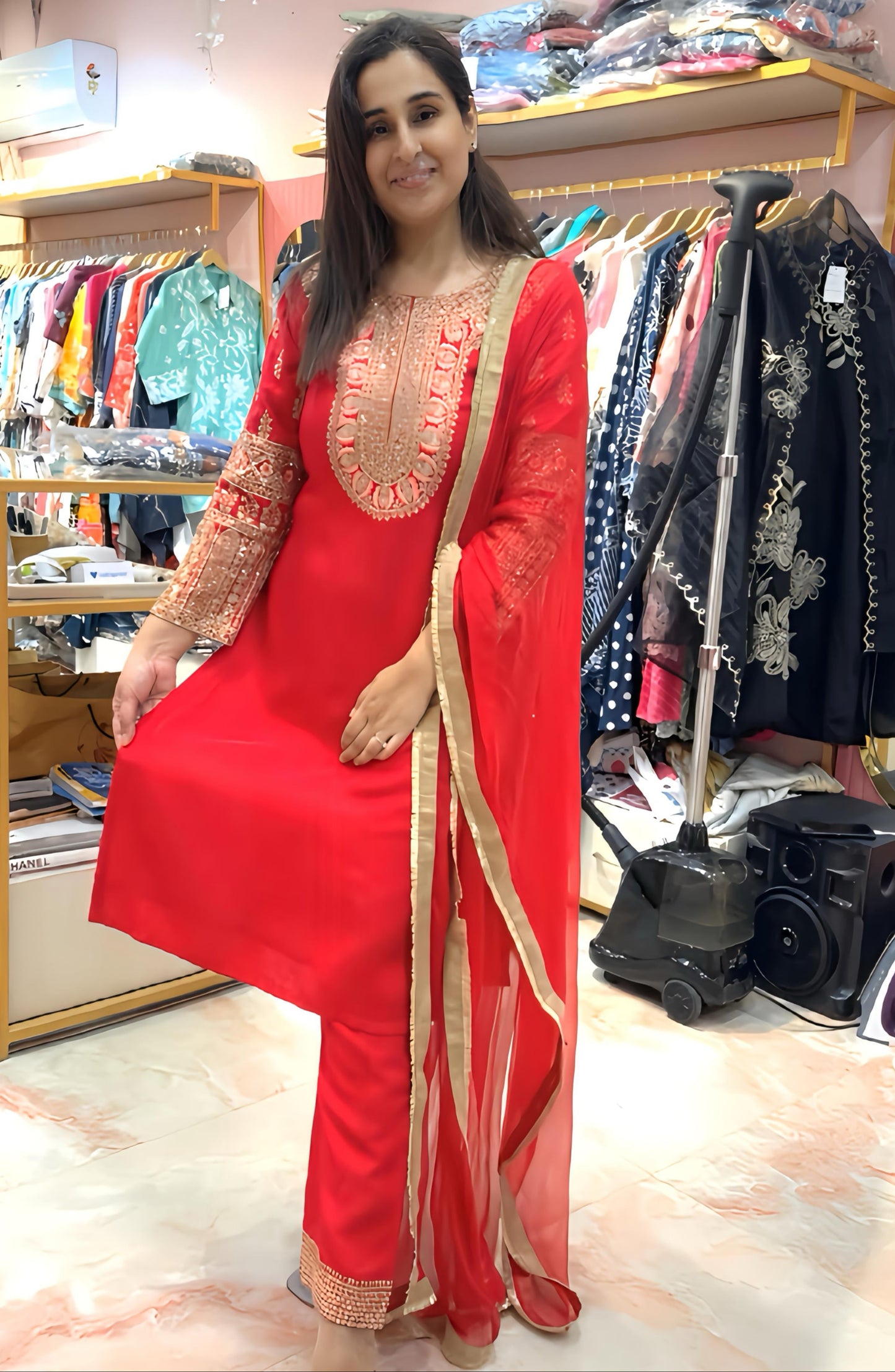 MAHIMA RED PARTYWEAR SUIT WITH HAND EMBROIDERY HOA0109