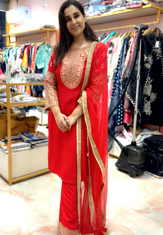 MAHIMA RED PARTYWEAR SUIT WITH HAND EMBROIDERY HOA0109