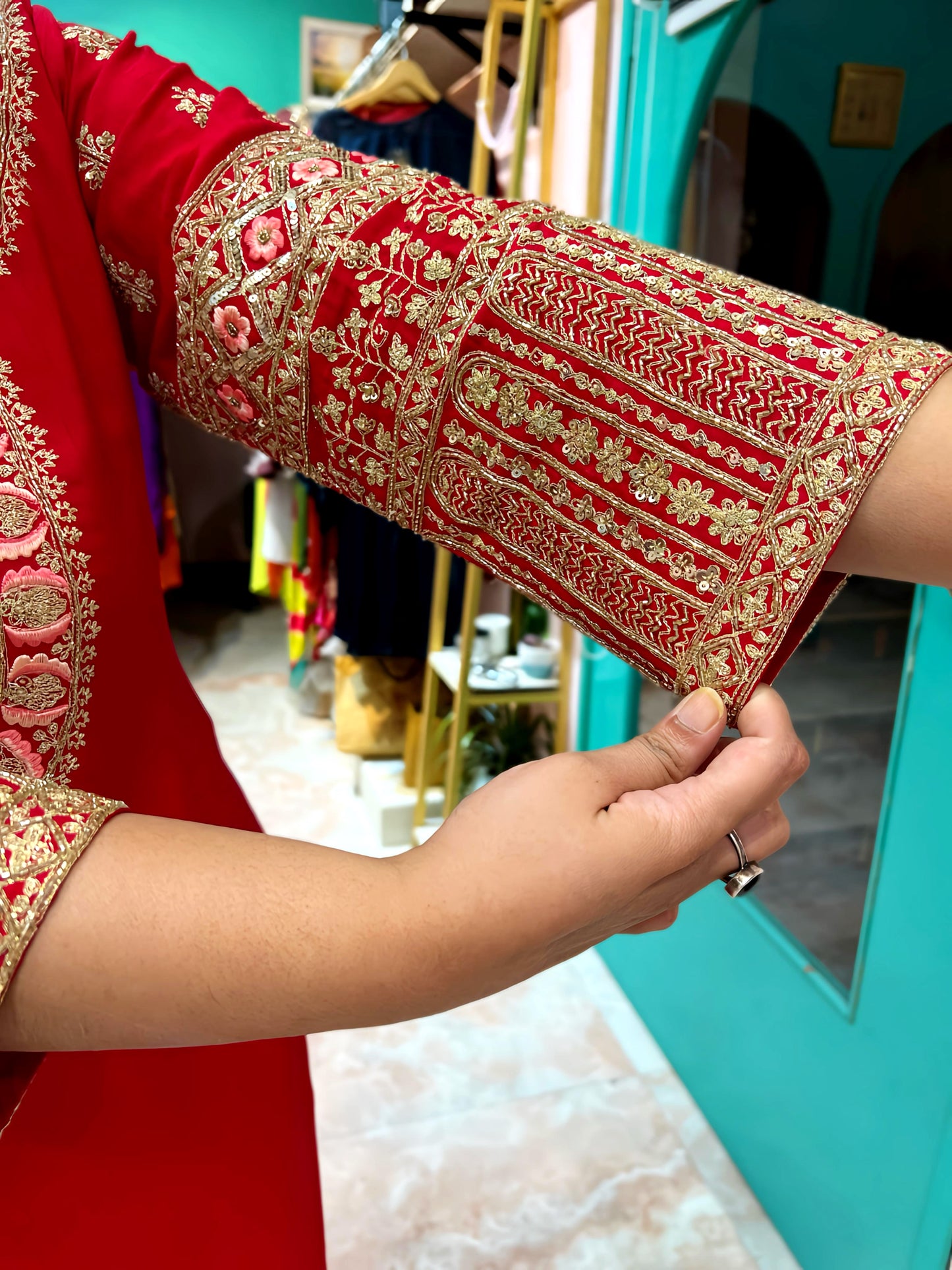 MAHIMA RED PARTYWEAR SUIT WITH HAND EMBROIDERY HOA0109