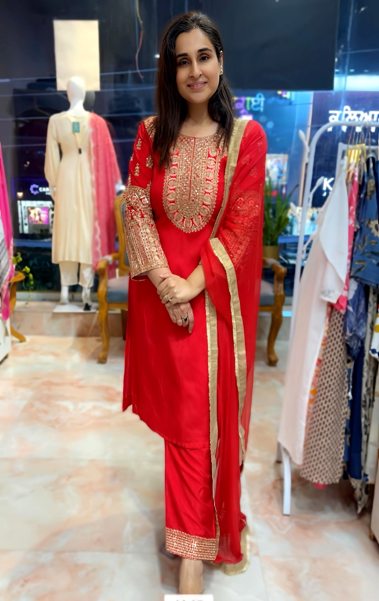 MAHIMA RED PARTYWEAR SUIT WITH HAND EMBROIDERY HOA0109