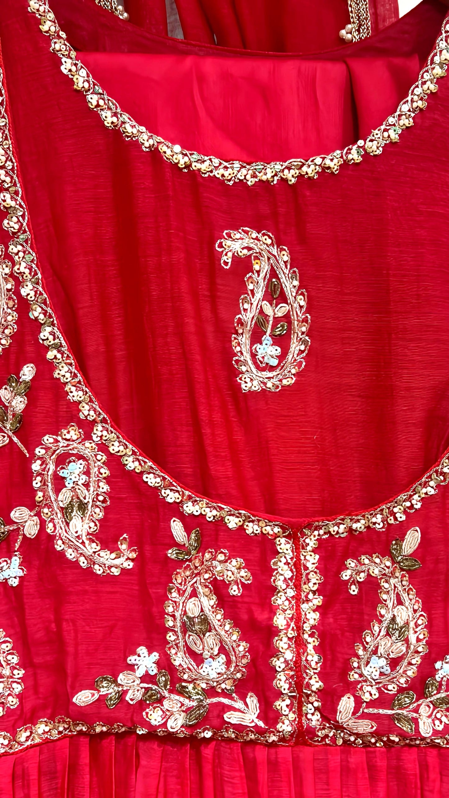 PRIYANSHI CHERRY RED HAND EMB. PEARL SUIT HOA0111