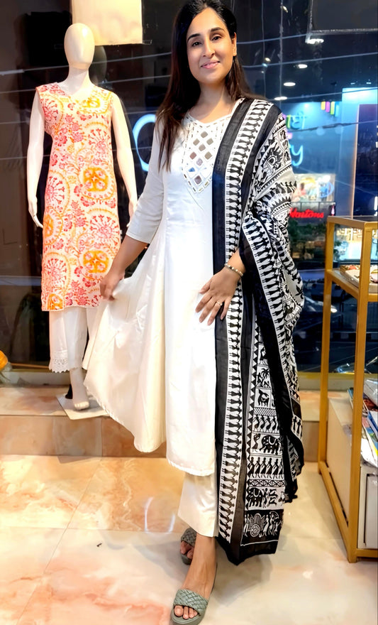 ORGANIC COTTON ANARKALI WITH REAL MIRROR HOAO63