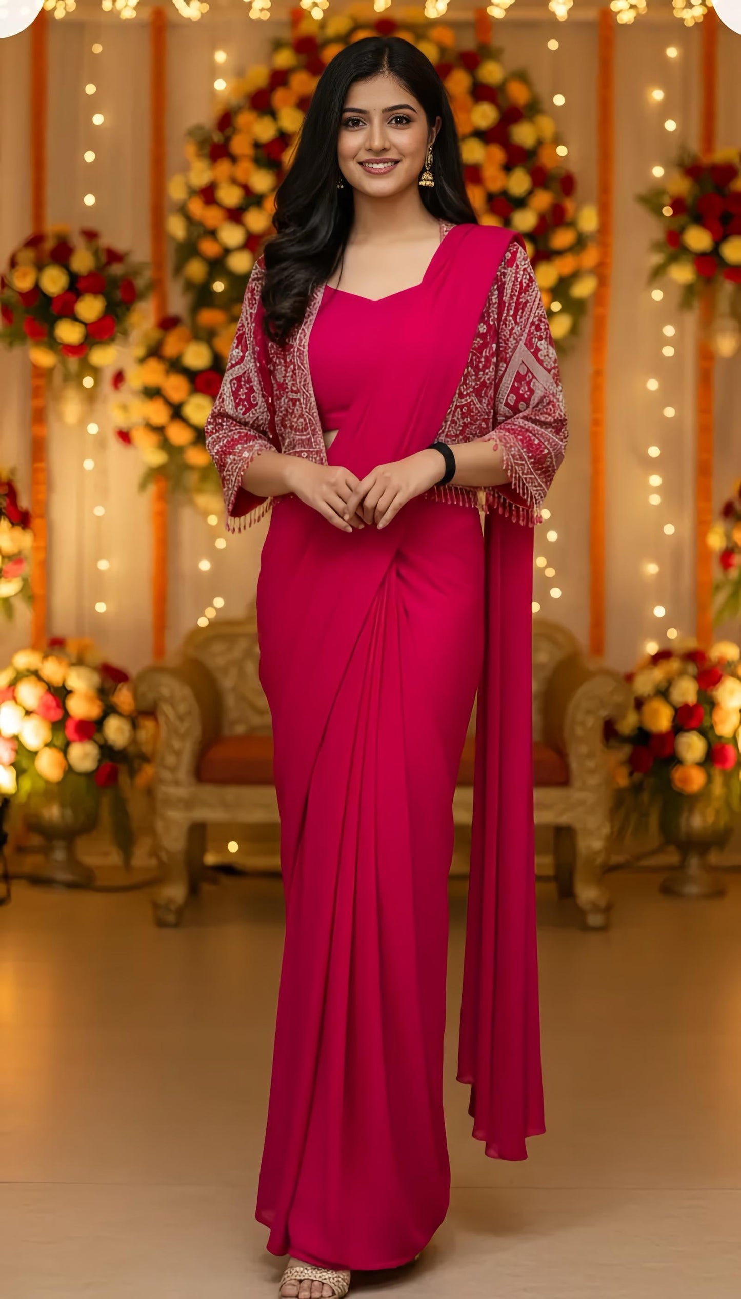 DESIGNER BOSS PRE DRAPED SAREE HAND EMBROIDERY HOA0144