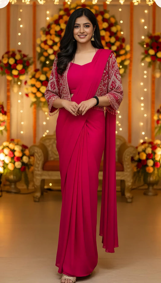 DESIGNER BOSS PRE DRAPED SAREE HAND EMBROIDERY HOA0144