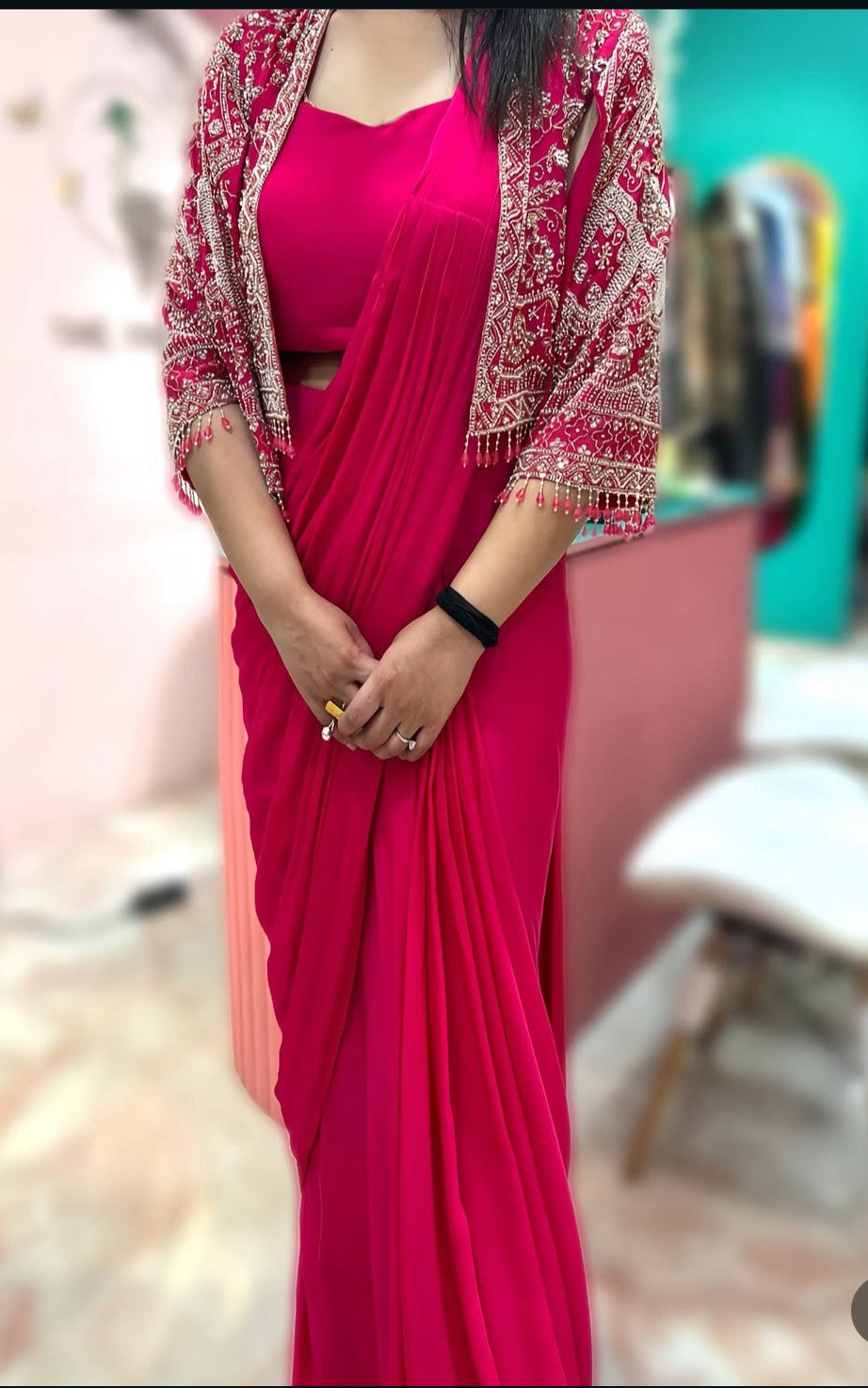 DESIGNER BOSS PRE DRAPED SAREE HAND EMBROIDERY HOA0144