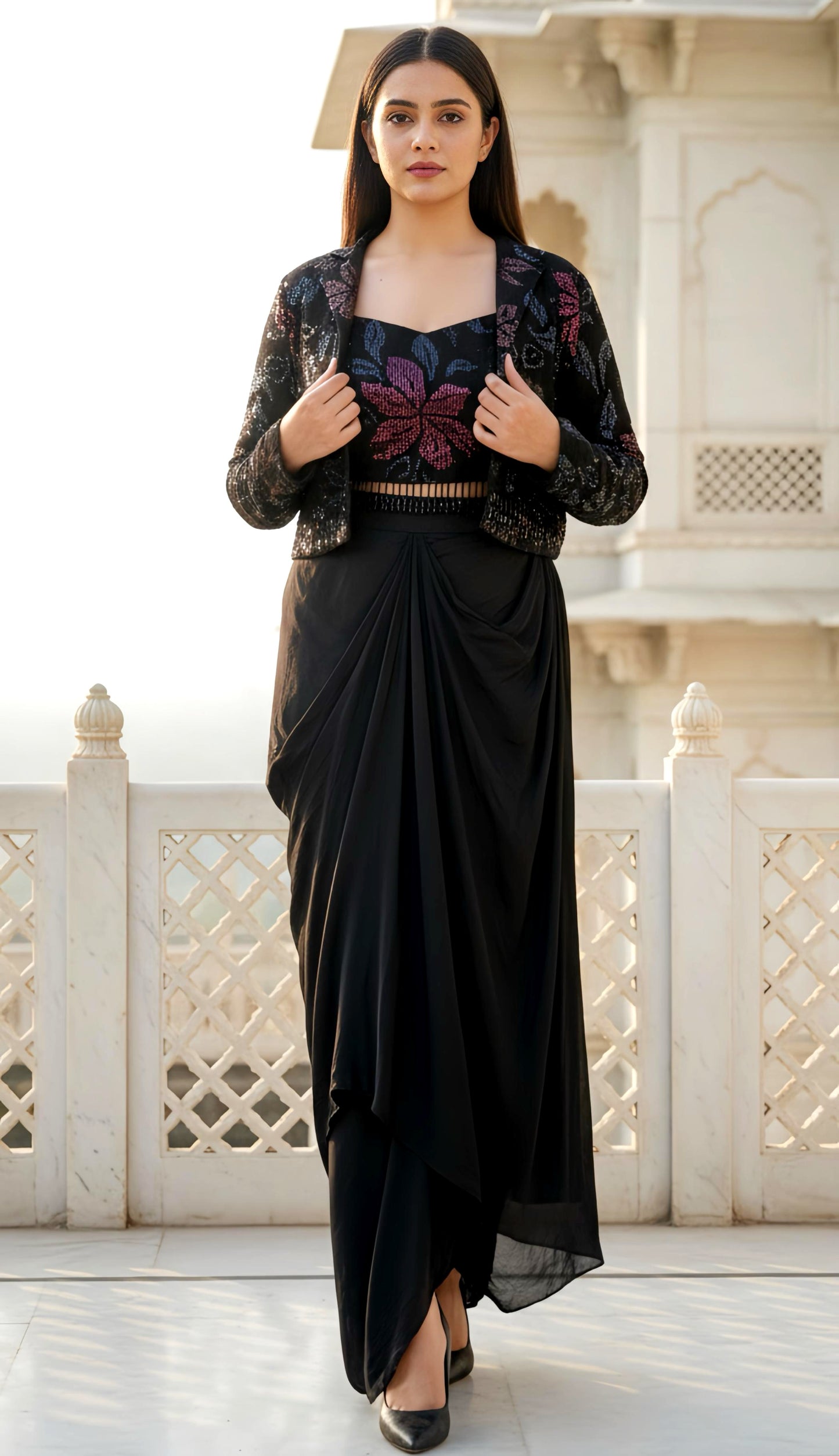 GLAM BLACK COCKTAIL DRAPE DRESS HOA0134